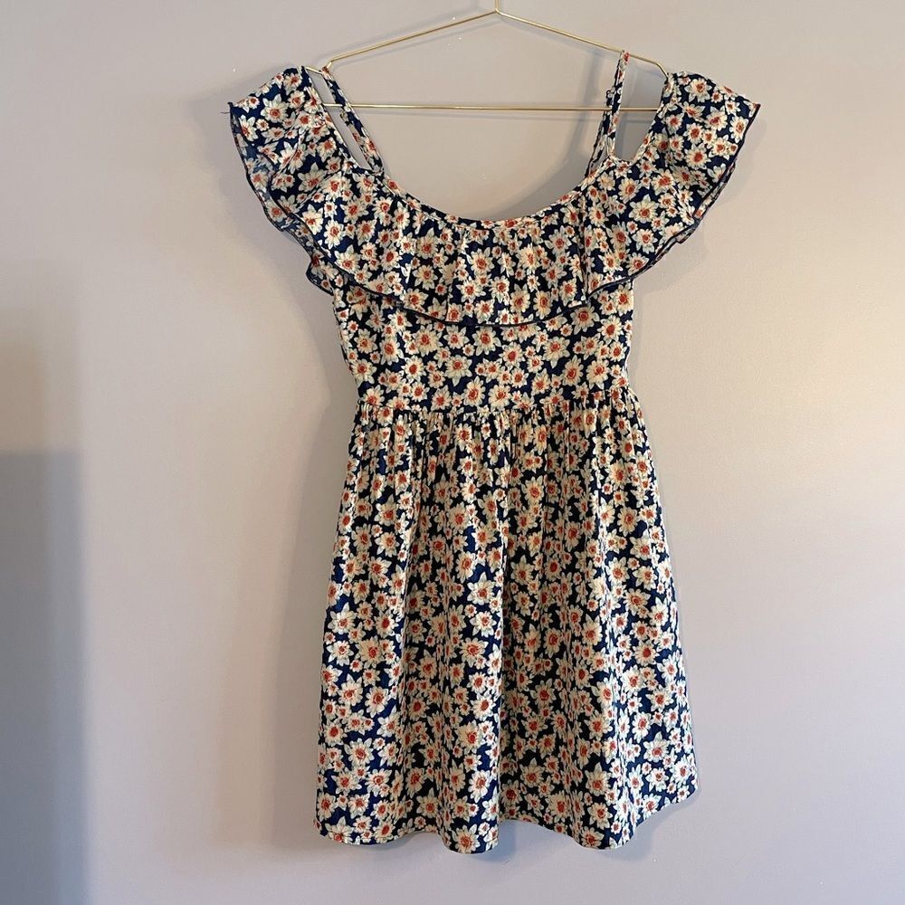Abercrombie & Fitch Blue Floral Cold Shoulder Off the Shoulder Mini Dress | XS